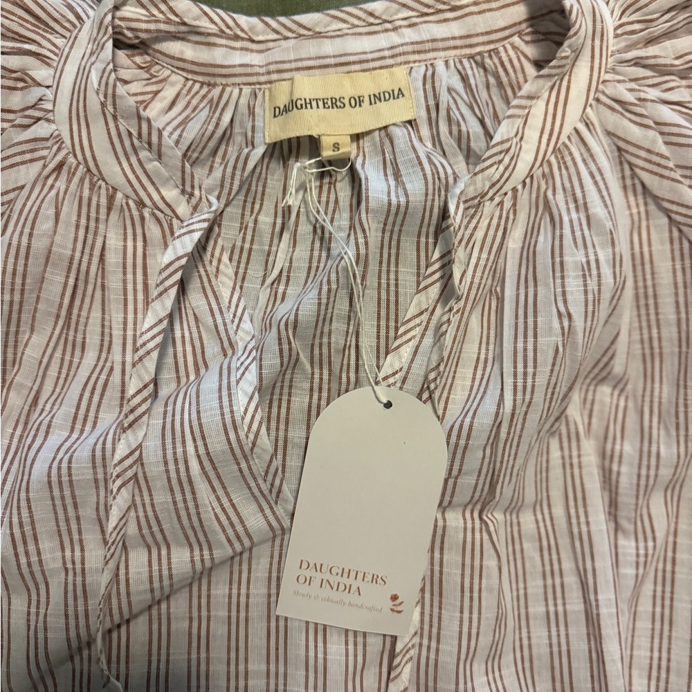 Daughters of India Beige and White Striped Top